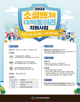 2022년 소셜벤처 대학동아리 지원사업 참여 동아리 모집.