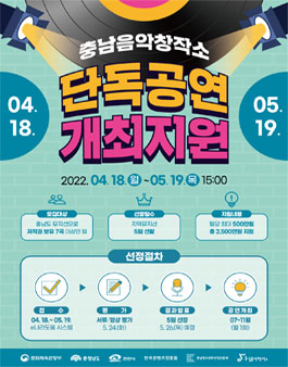 충남음악창작소 지역 뮤지션 단독공연 개최지원 모집.