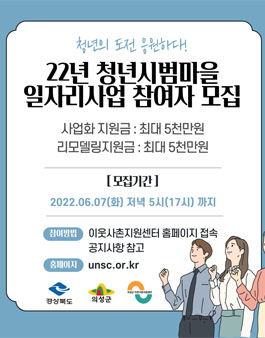 2022 청년시범마을일자리지원사업 참가자 모집.