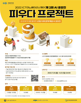 2022 제2회 AI공모전-공공데이터를 활용한 산업/사회 문제 해결 참가자 모집.