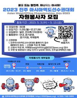 2023 진주아시아역도선수권대회 자원봉사자 모집.