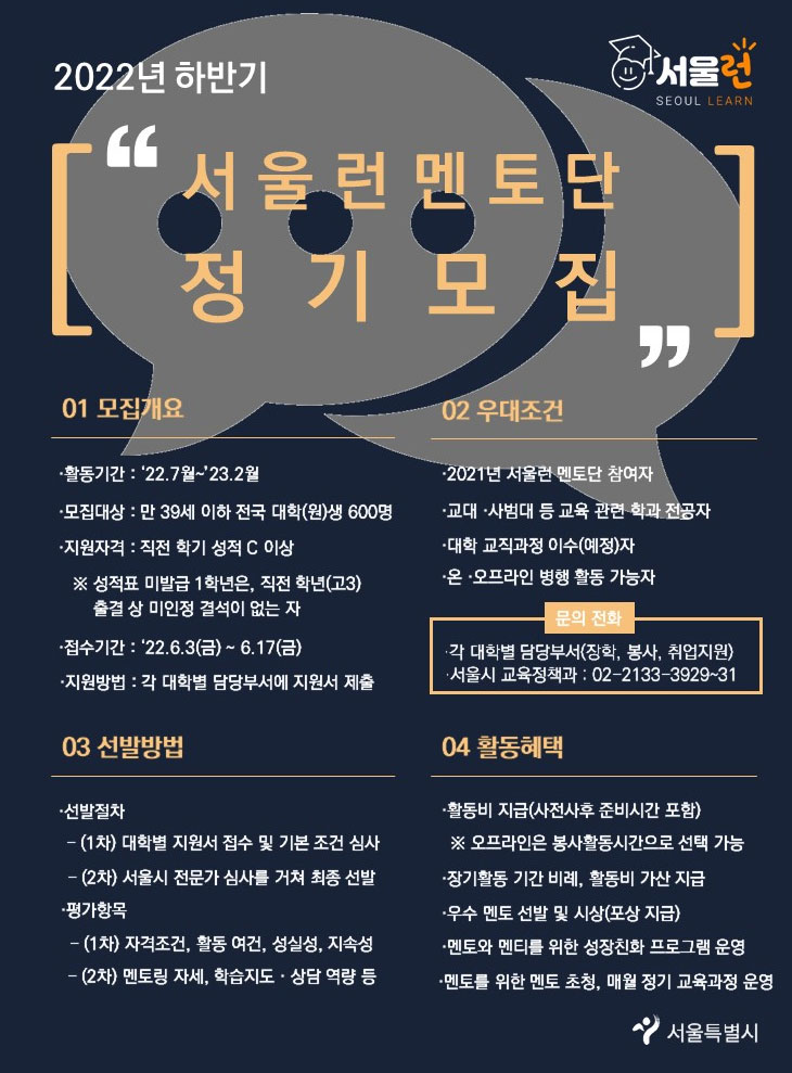 2022년 하반기 서울런 대학생 멘토단 모집 (서울특별시)