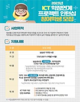 ICT학점연계프로젝트인턴십 참여 대학생 모집 .