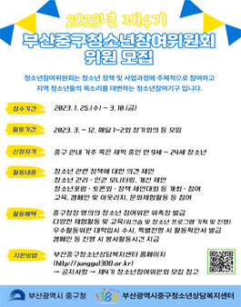 2023년 제4기 부산광역시중구청소년참여위원회 위원 모집.