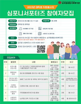 2023년 대학생 자원봉사자 심포니서포터즈 참여자 모집.