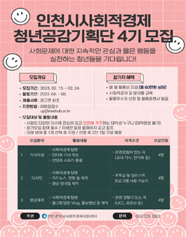 2023 인천광역시 사회적경제지원센터 사회적경제 청년 공감기획단 4기 모집.