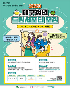 2023 대구청년 꿈꾸는 대로 응원펀딩, 드리밍 대구 드림서포터 모집.