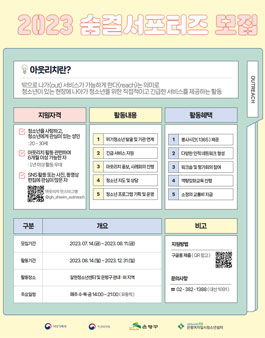 2023 은평구립일시청소년쉼터 거리상담 자원활동가 숨결서포터즈 모집.