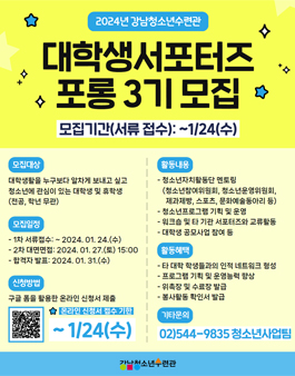 강남청소년수련관 2024년 대학생서포터즈 포롱 3기 모집
