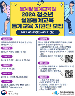 [통계청 통계교육원] 2024년 청소년 실용 통계교육 지원단 모집.
