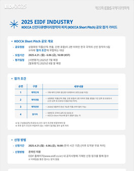 [EIDF인더스트리 2025] KOCCA 신진다큐멘터리창작자 피치 공모.