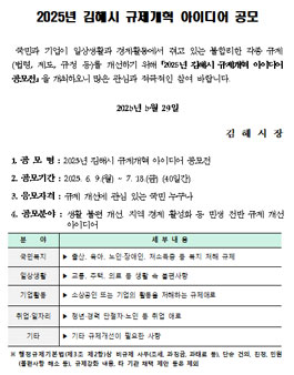 2025년 김해시 규제개혁 아이디어 공모전.